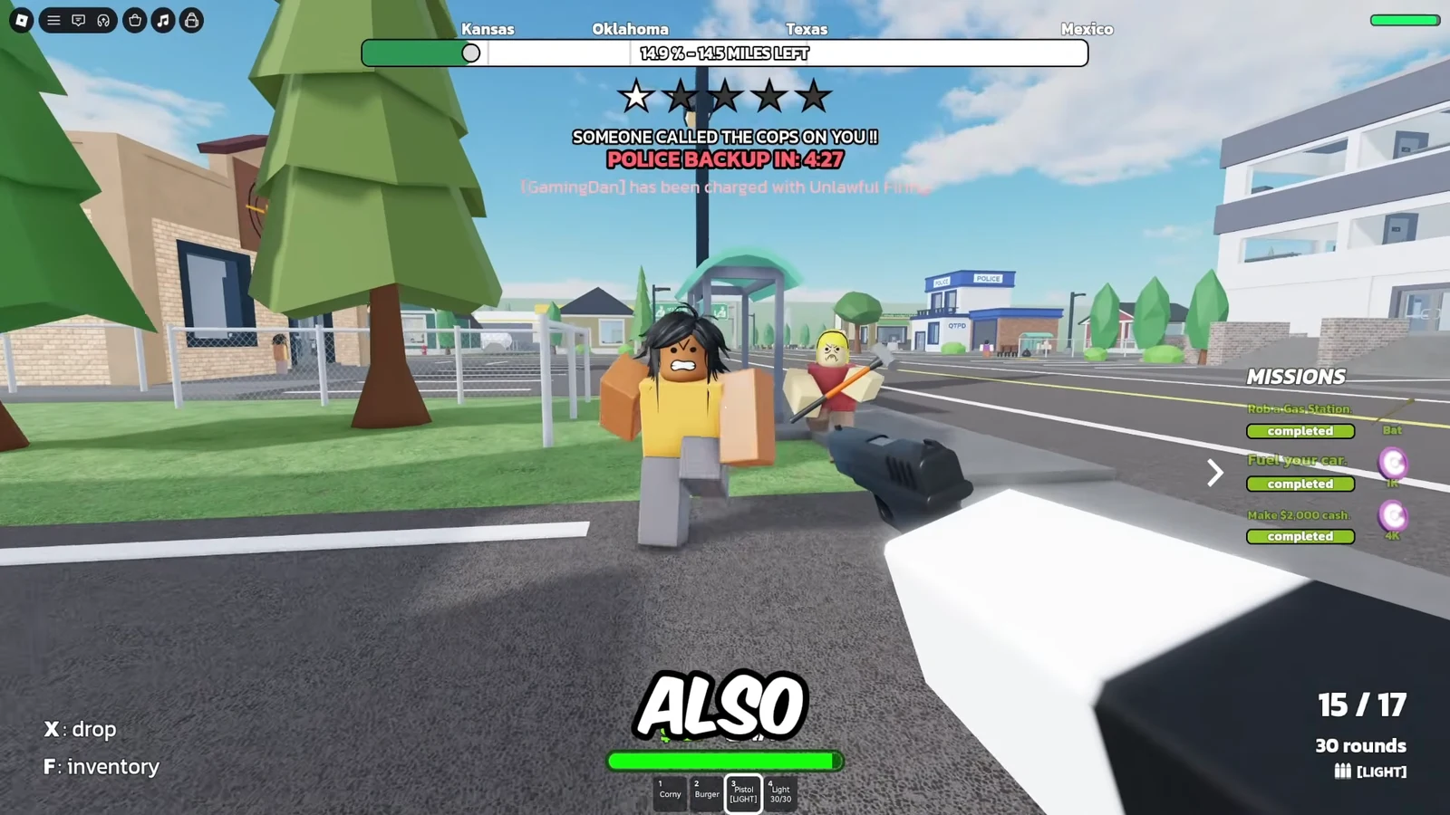 Pistol LIGHT aimed at an NPC as an unlawful-firing alert calls police