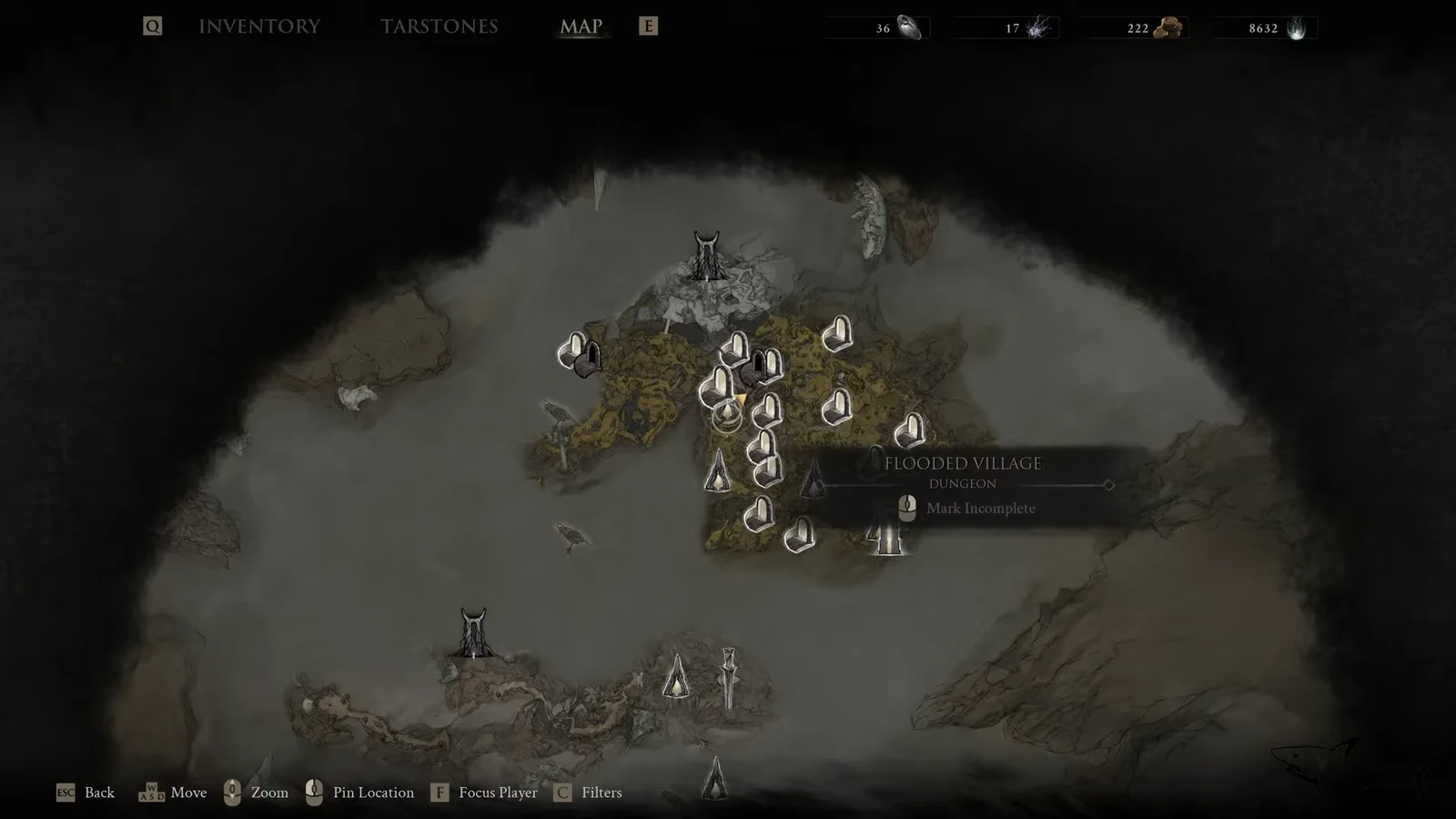 Map screen highlighting a nearby dungeon marker while checking the Blackridge Pass area