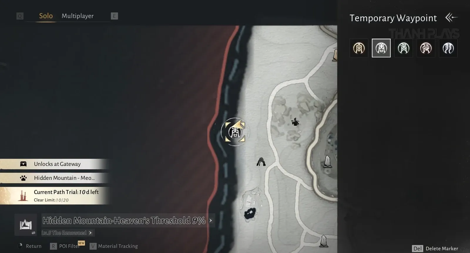 Temporary Waypoint menu open with a marker icon highlighted