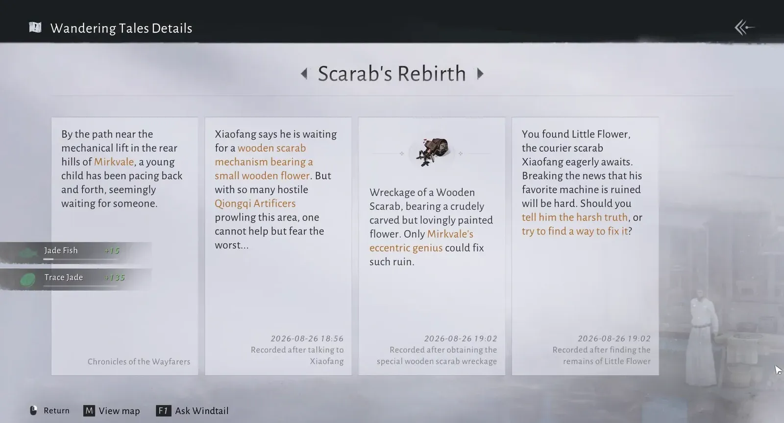 Wandering Tales Details screen updating after collecting the scarab