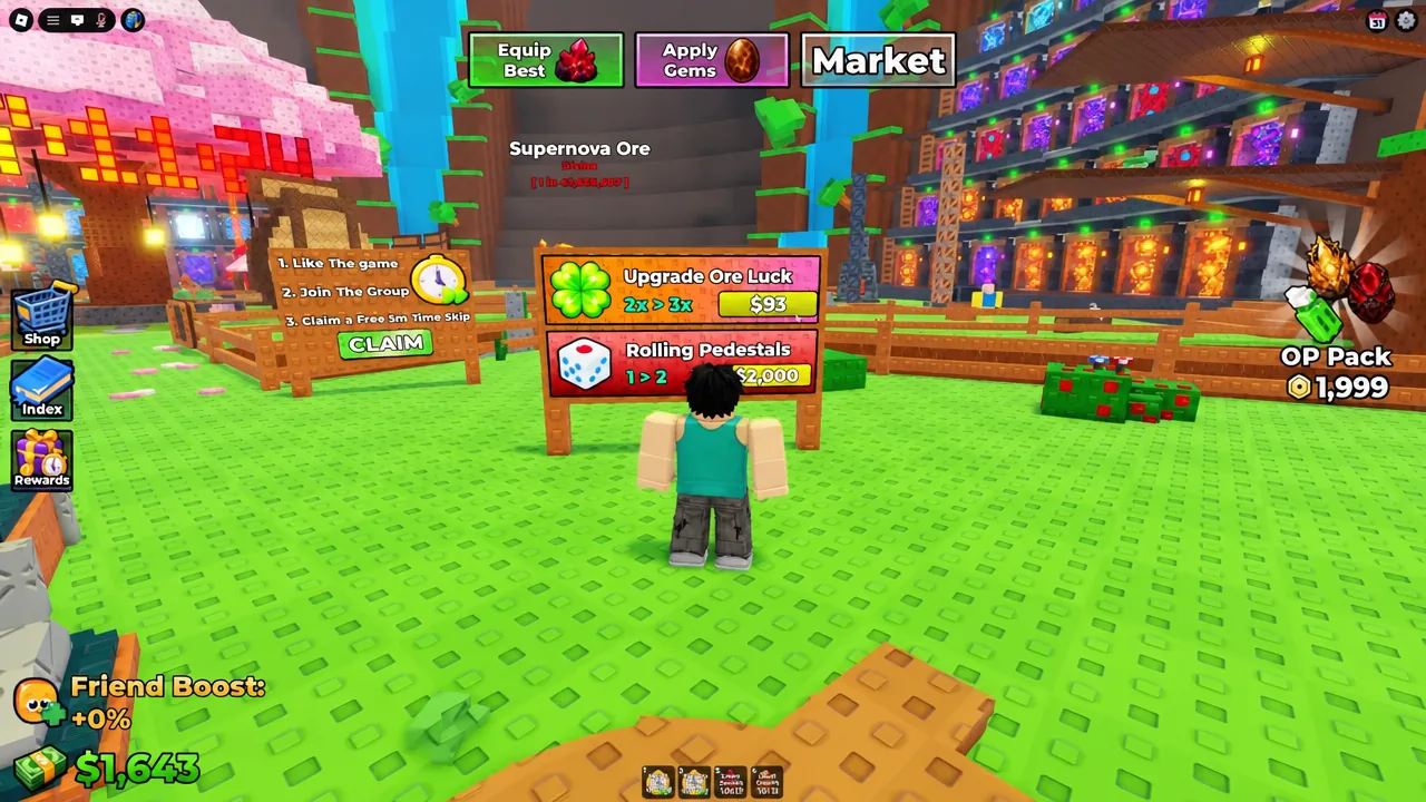 The Upgrade Ore Luck button on the Market screen in Sell Ores
