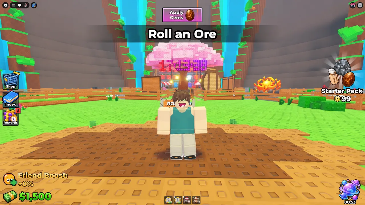 The Apply Gems button on the Roll an Ore screen in Sell Ores