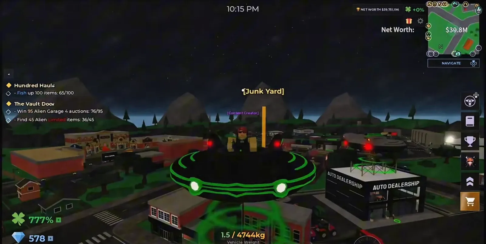 UFO flying over the Auto Dealership at the Junk Yard with Sandstorm and Alien Invasion events active