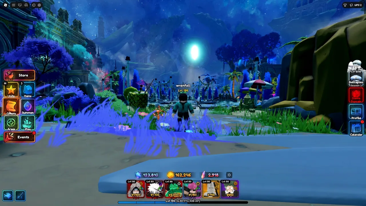 Anime Expeditions play screen with the Play button selected in the left-side menu