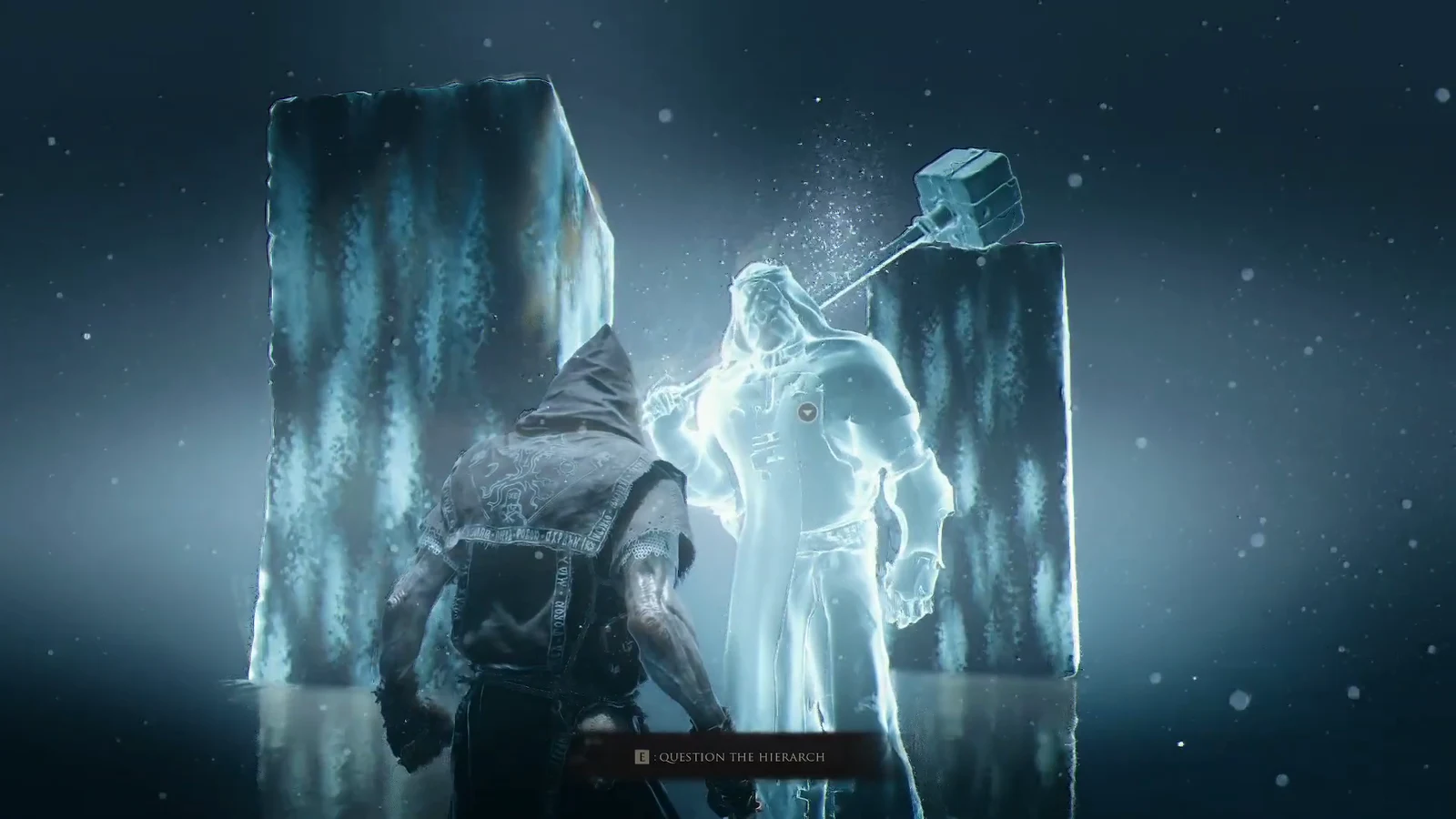 Question the Hierarch prompt appearing as the player nears the glowing Harax hologram