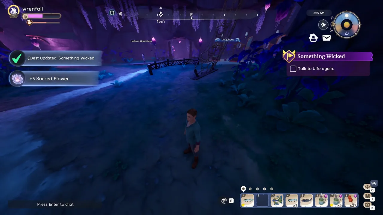 Quest tracker updated to Talk to Ulfe again beside the glowing barrier in the Elderwood