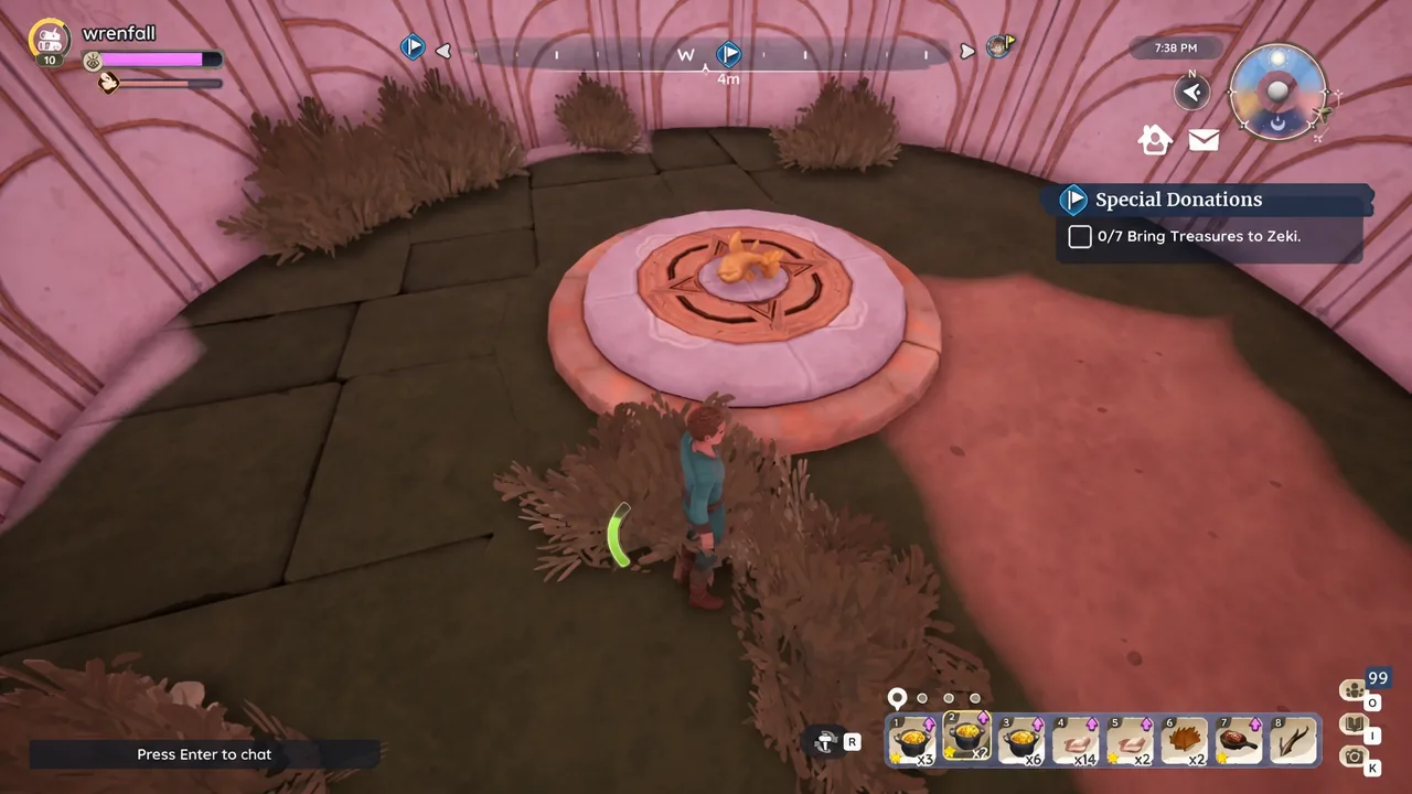 Approaching the circular floor pedestal that holds the Golden Ancient Fish