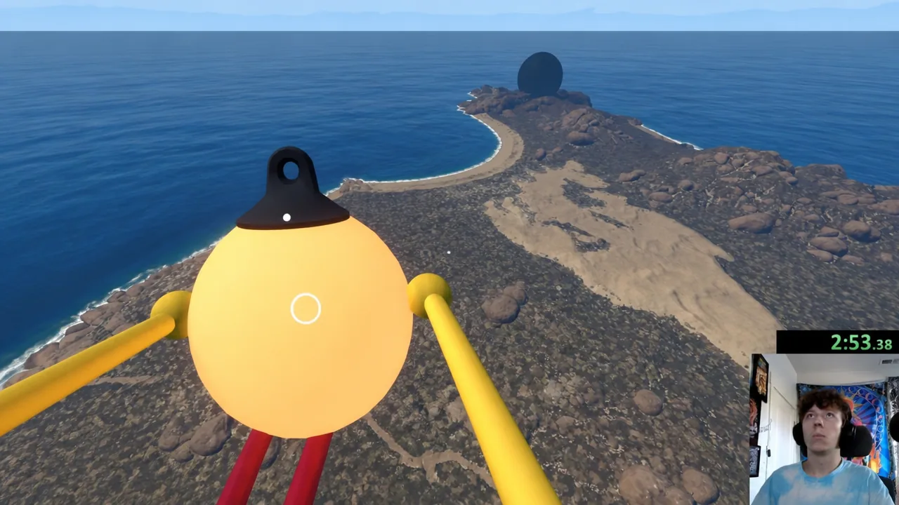 Flying high toward the black globe at the end of the map