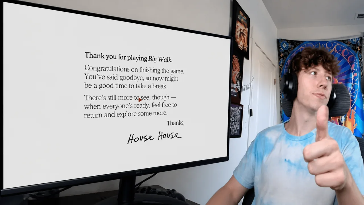 Big Walk ending screen after the solo speedrun finishes