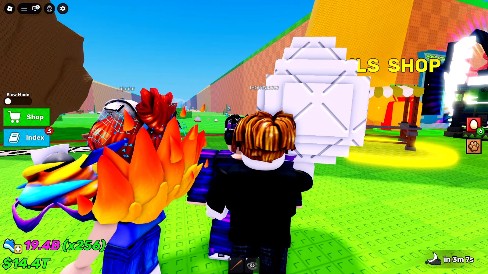 Avatars approaching the LS SHOP area with Shop and Index buttons on the left