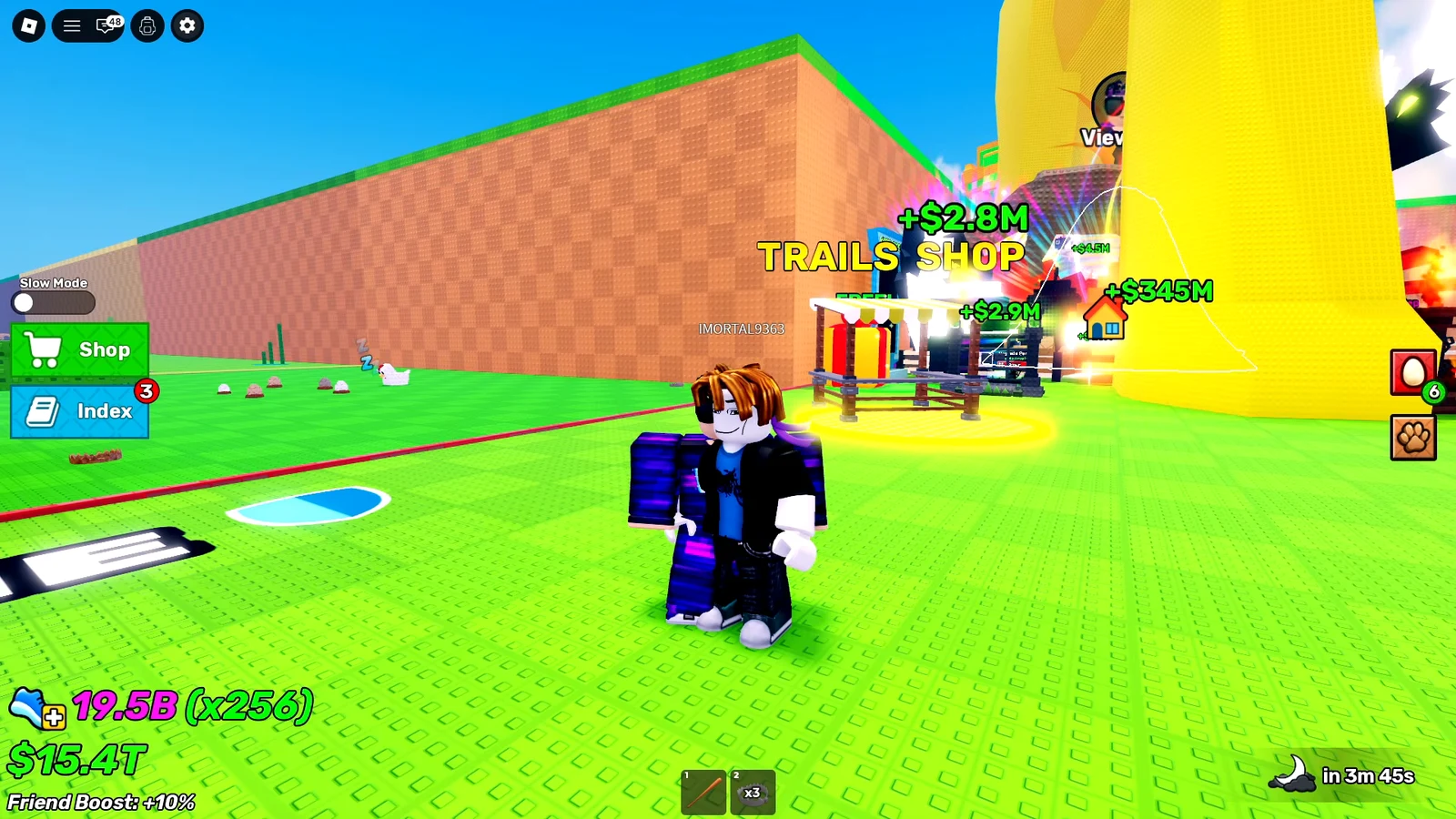 Avatar standing beside the glowing Trails Shop preparing to open its interface