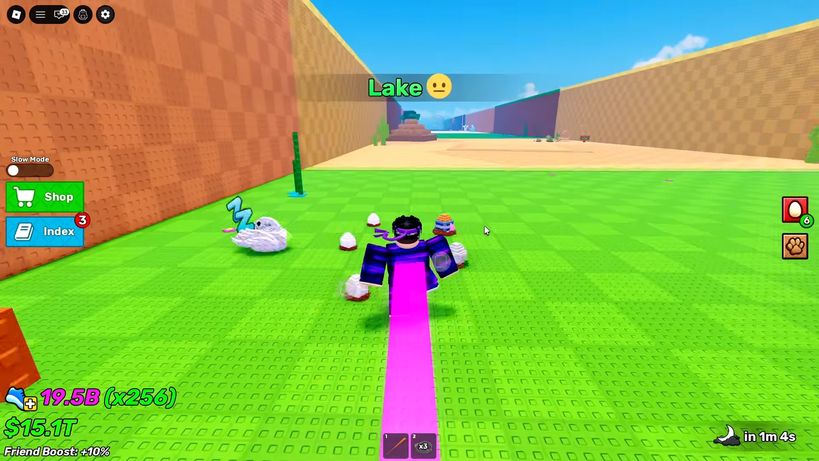Avatar moving through the Lake area with pets and the gameplay HUD visible