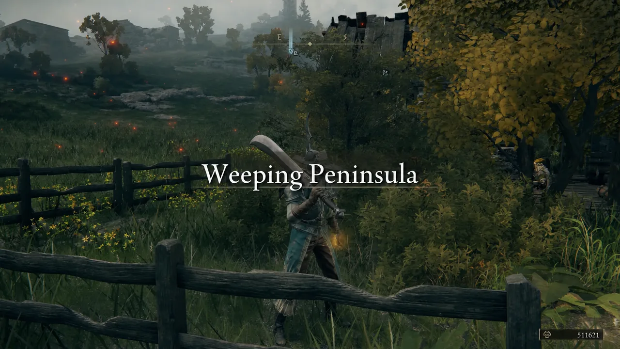 The Weeping Peninsula area title displayed as the player enters the southern region