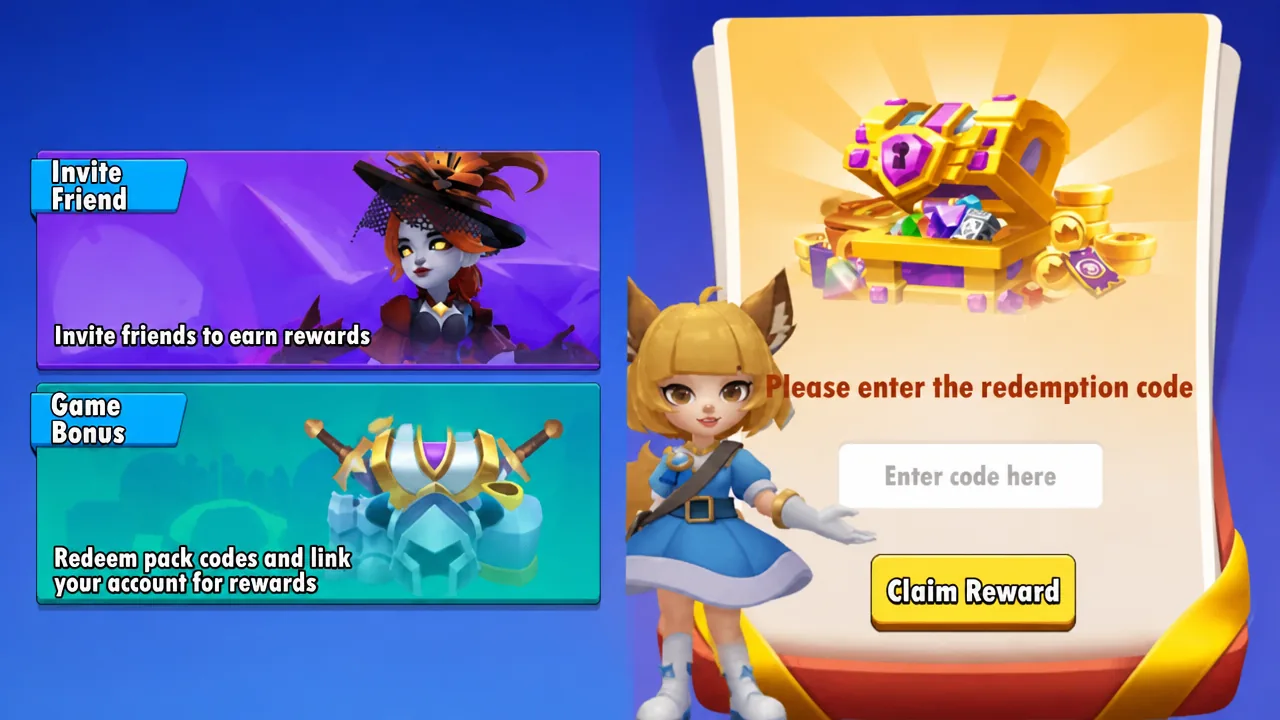 Side by side shots of the making friends menu and the code redemption screen