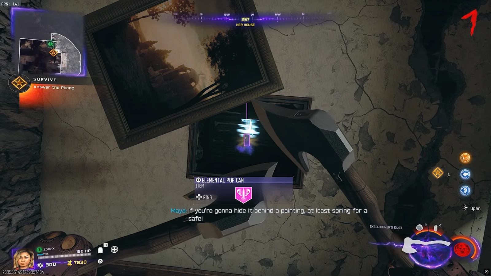 An Elemental Pop Can highlighted behind the opened painting inside Her House