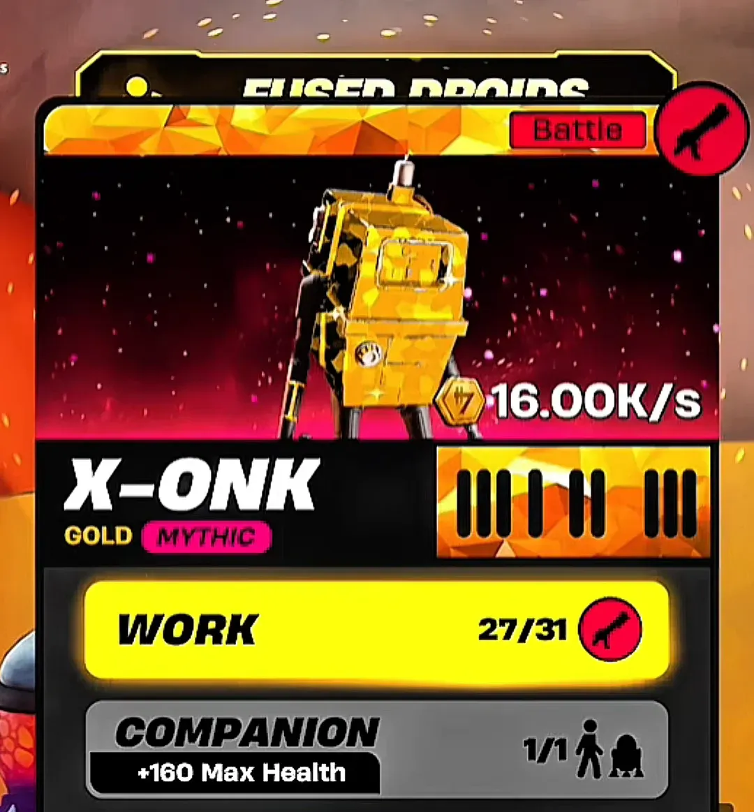 X-ONK droid panel with the WORK button highlighted