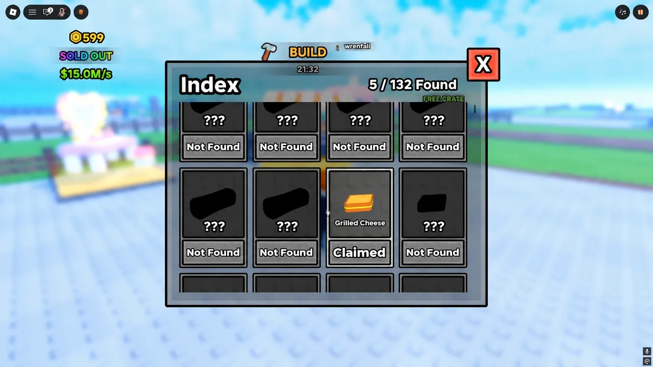 Index collection screen showing the Grilled Cheese entry marked as Claimed