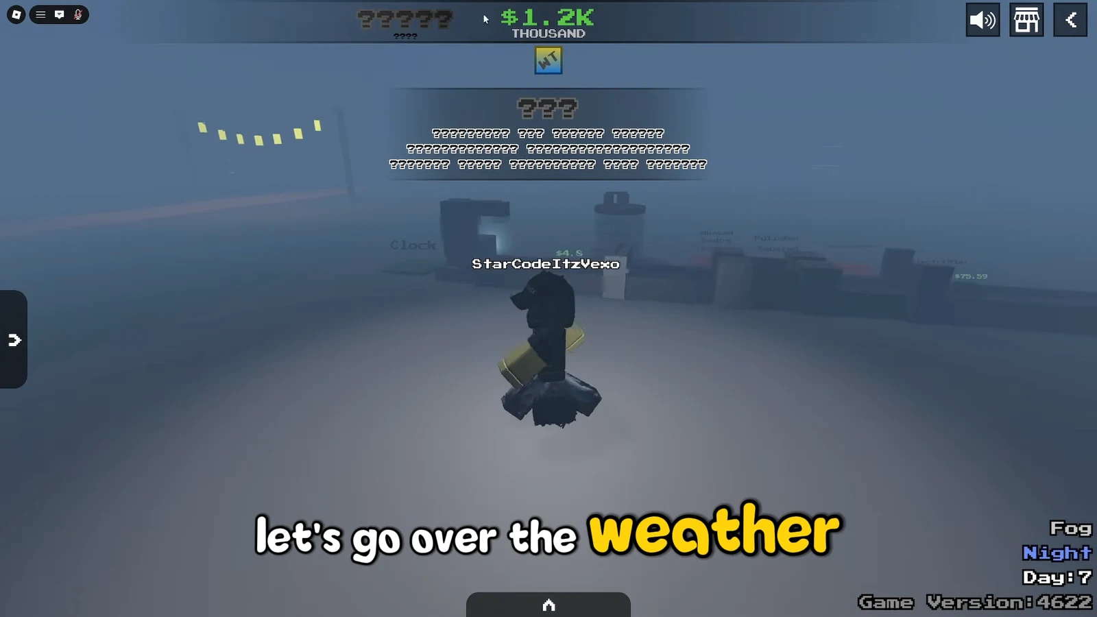 Weather display reading Fog with Night highlighted during gameplay