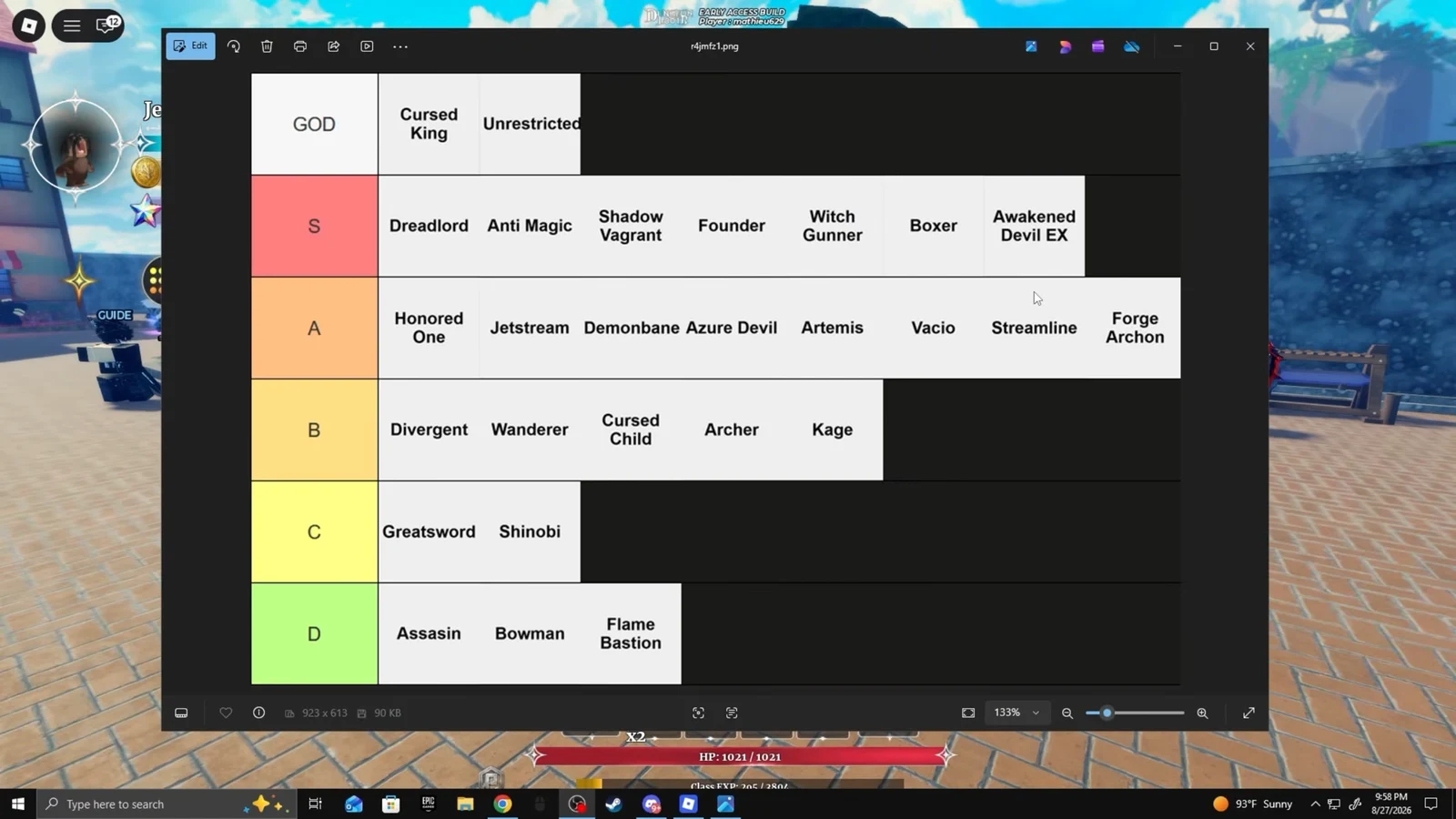 Full Dungeon Lootr tier list chart ranking classes from God down to D tier