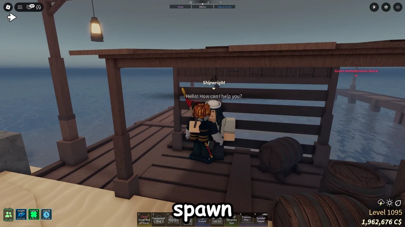 Shipwright NPC on the dock asking Hello How can I help you