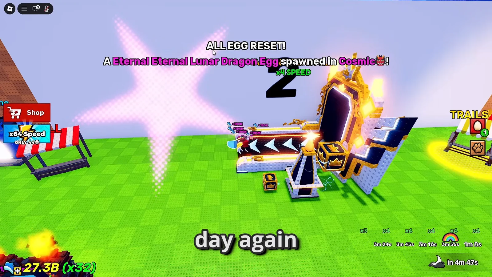 ALL EGG RESET banner announcing an Eternal Eternal Lunar Dragon Egg in Cosmic