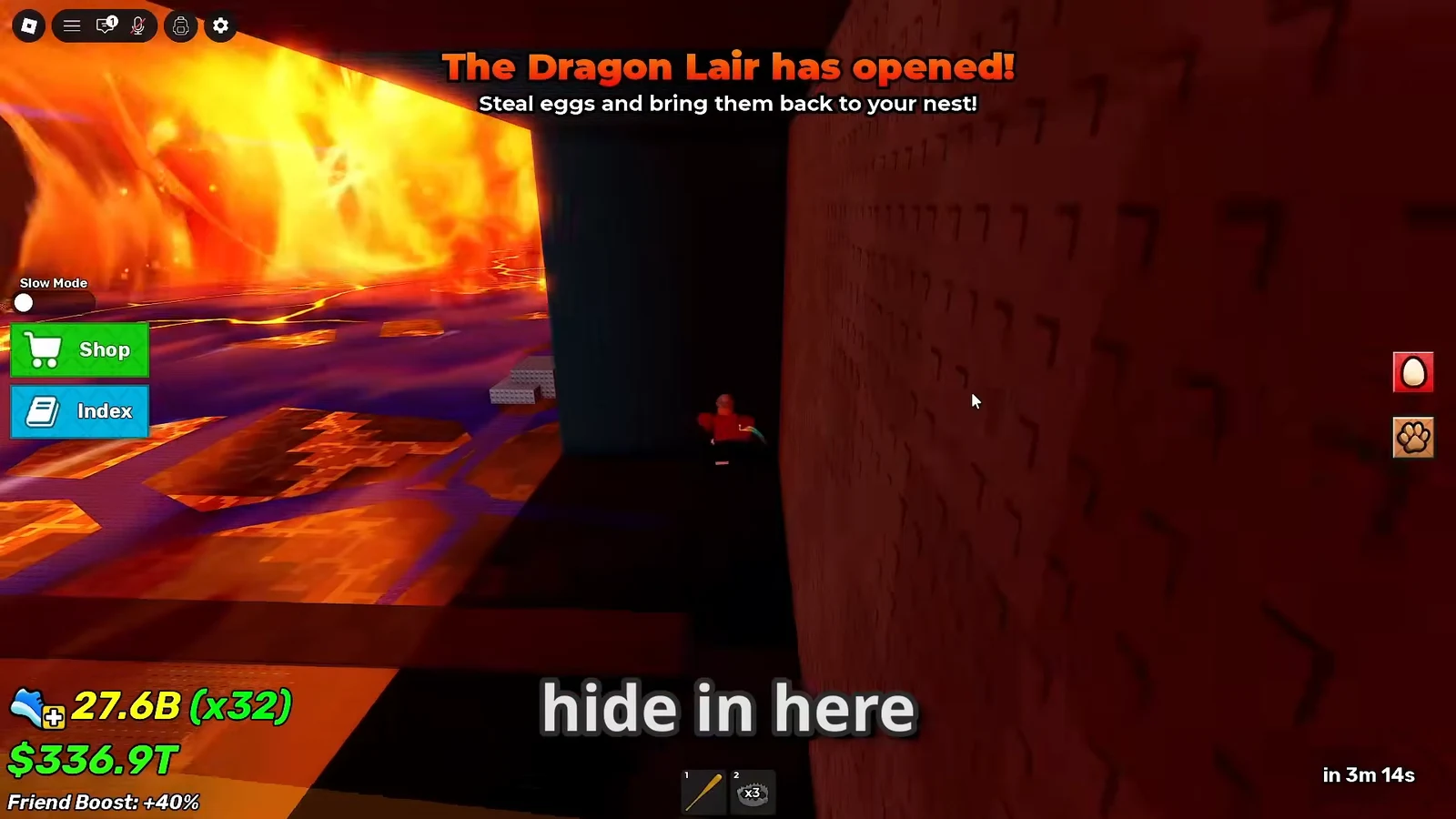 Dragon Lair has opened banner while a player waits near lava