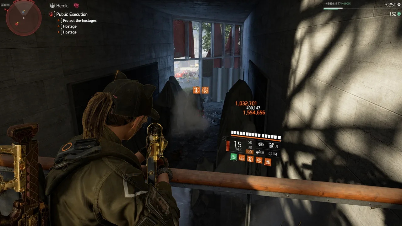 Agent firing down a stairwell during the Public Execution encounter in The Division 2