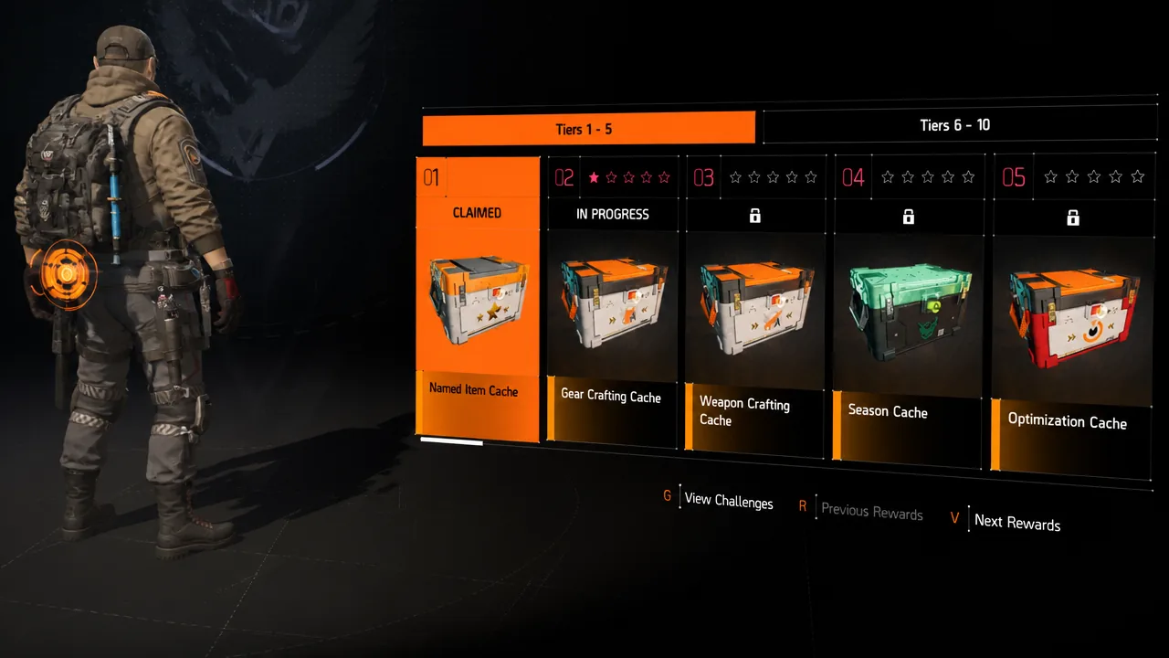 Golden Bullet reward track showing Tiers 1 to 5 with the first cache already claimed