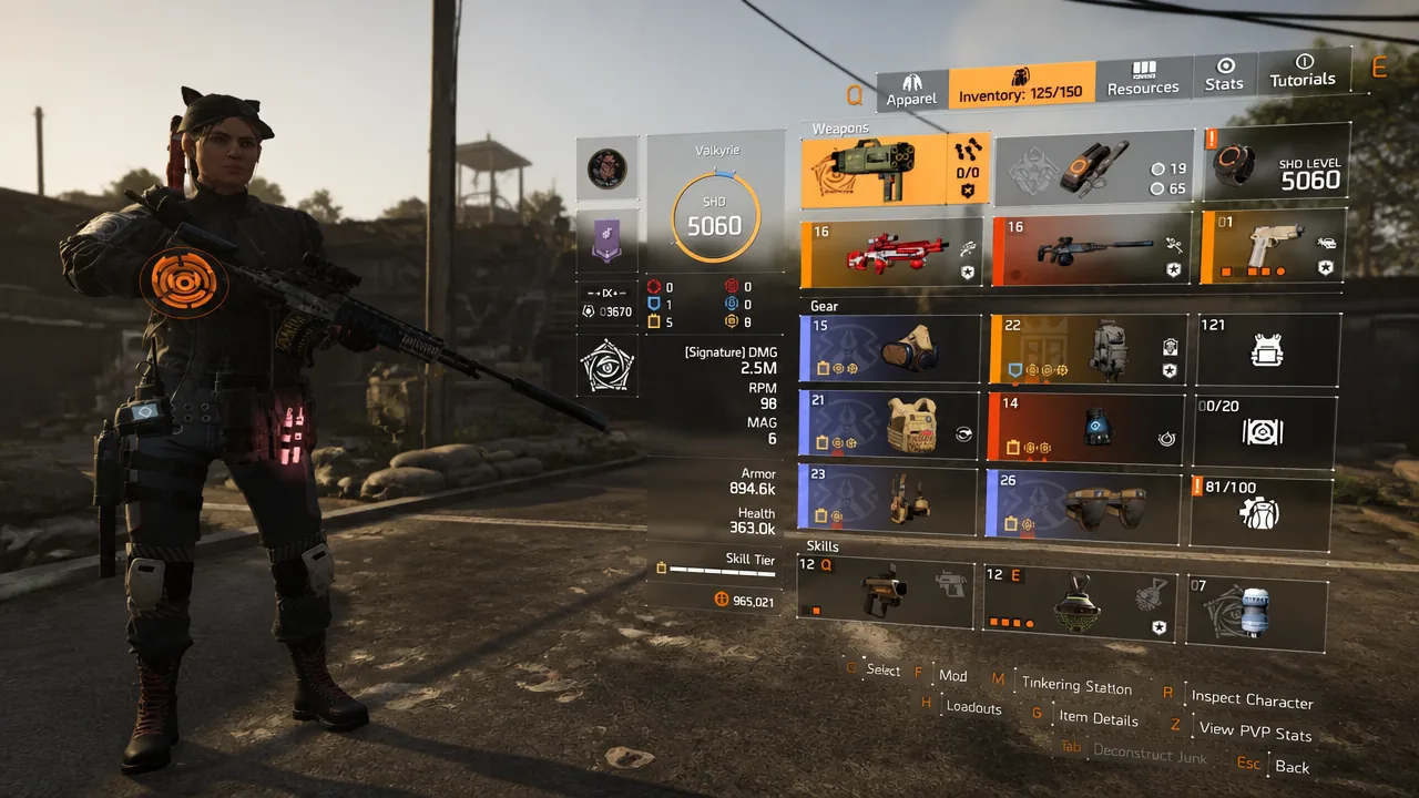 Inventory screen showing the Measured Assembly gear loadout