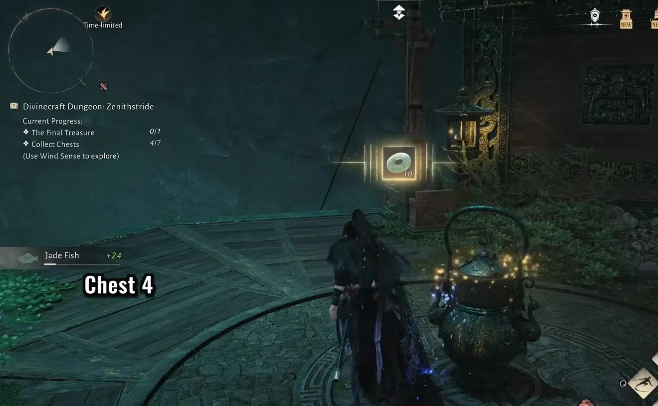 Looting Chest 4 in Zenithstride with the collect chests objective at 4 of 7