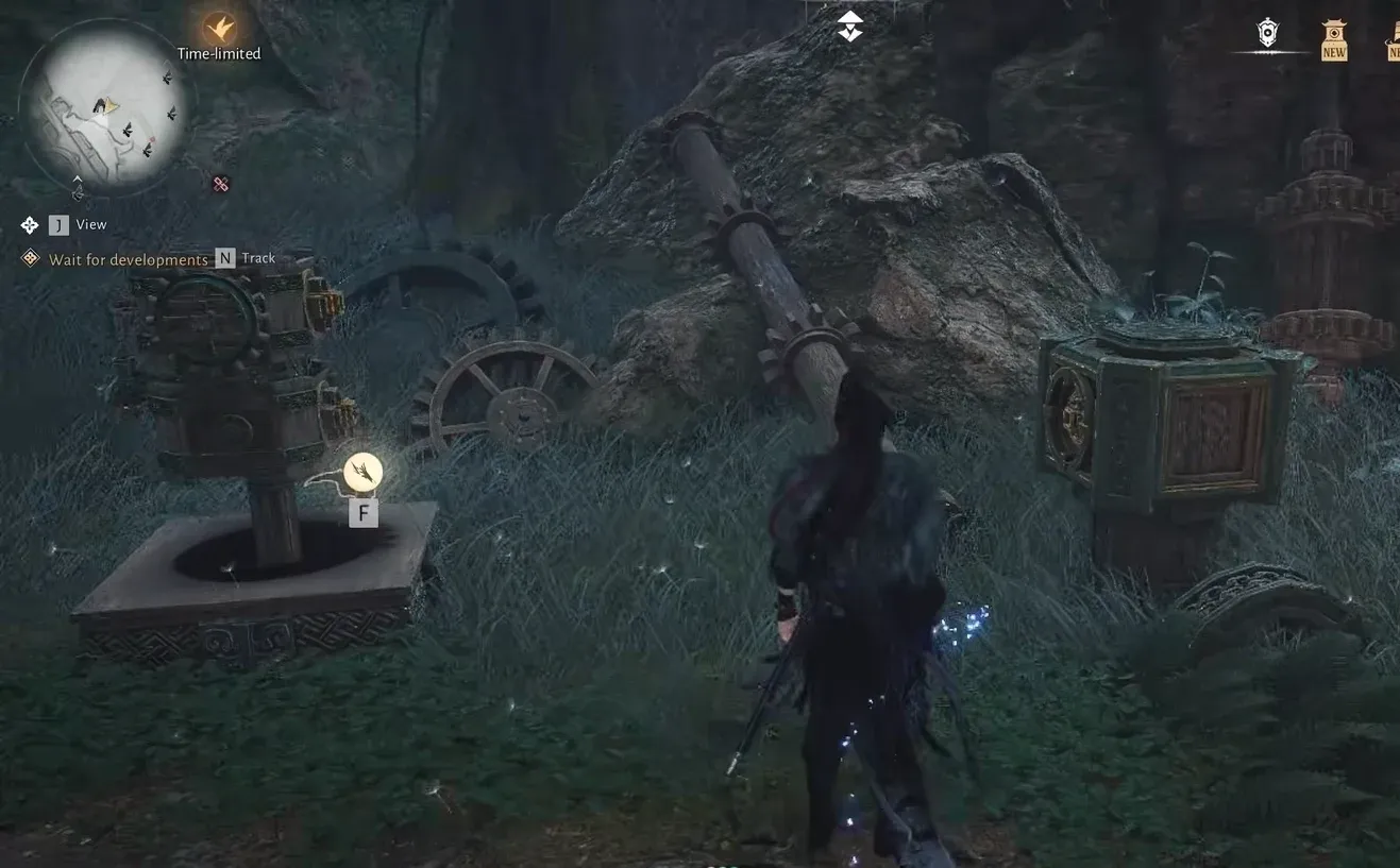 Interactable mechanical pedestal with an F prompt at the Zenithstride entrance