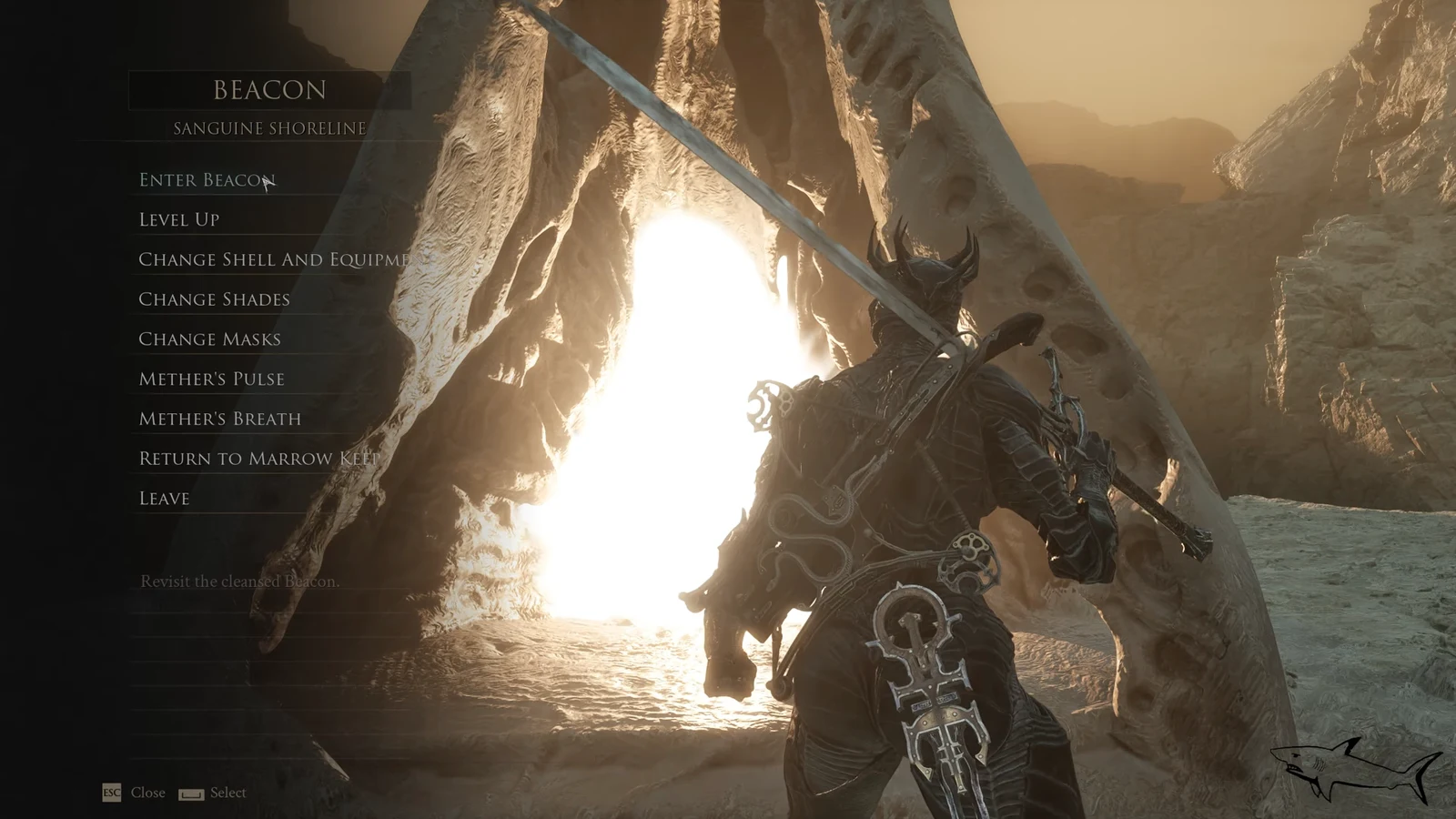 Sanguine Shoreline beacon menu with Enter Beacon highlighted before the run to the boss