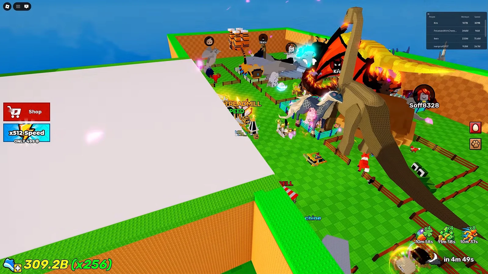 Gameplay arena with the Shop button and an x512 Speed purchase offer displayed