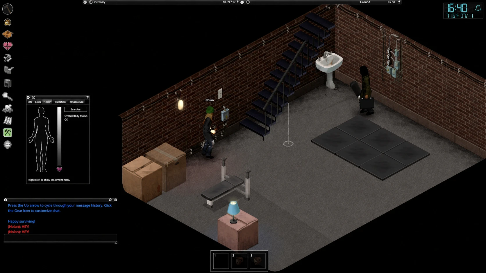 Character in a basement in Project Zomboid