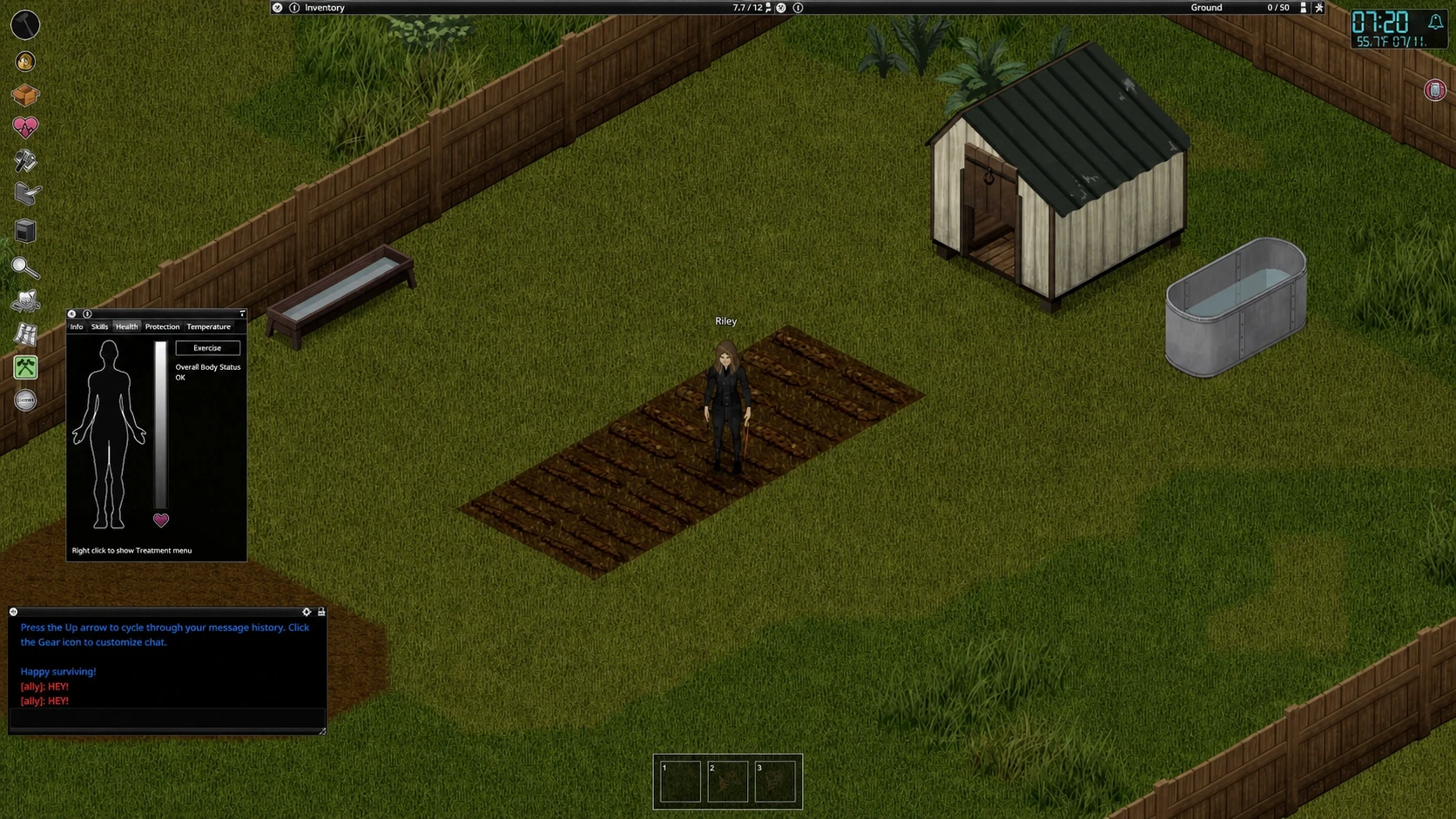 Player with crops in Project Zomboid