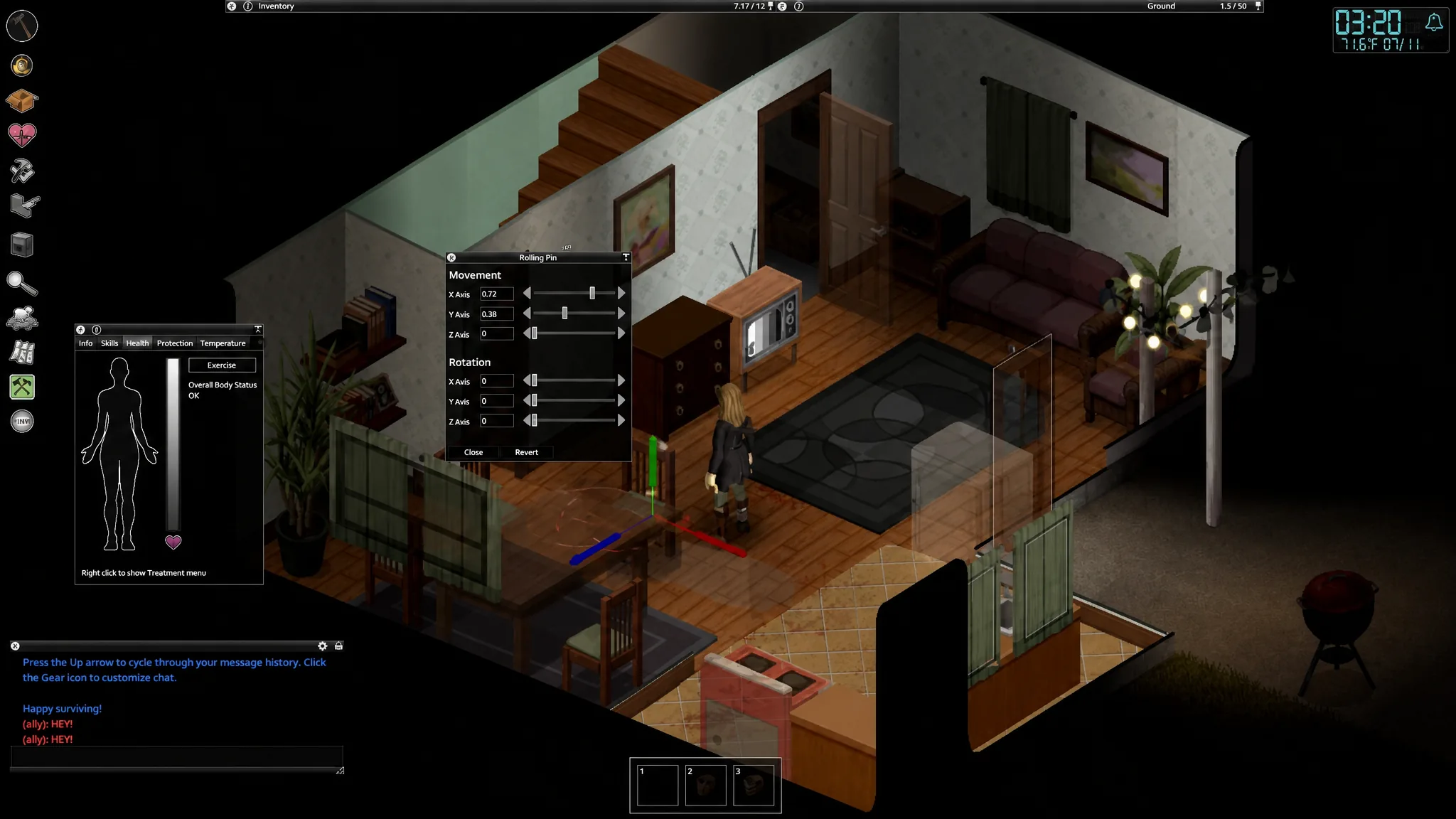 Placing an item in Project Zomboid
