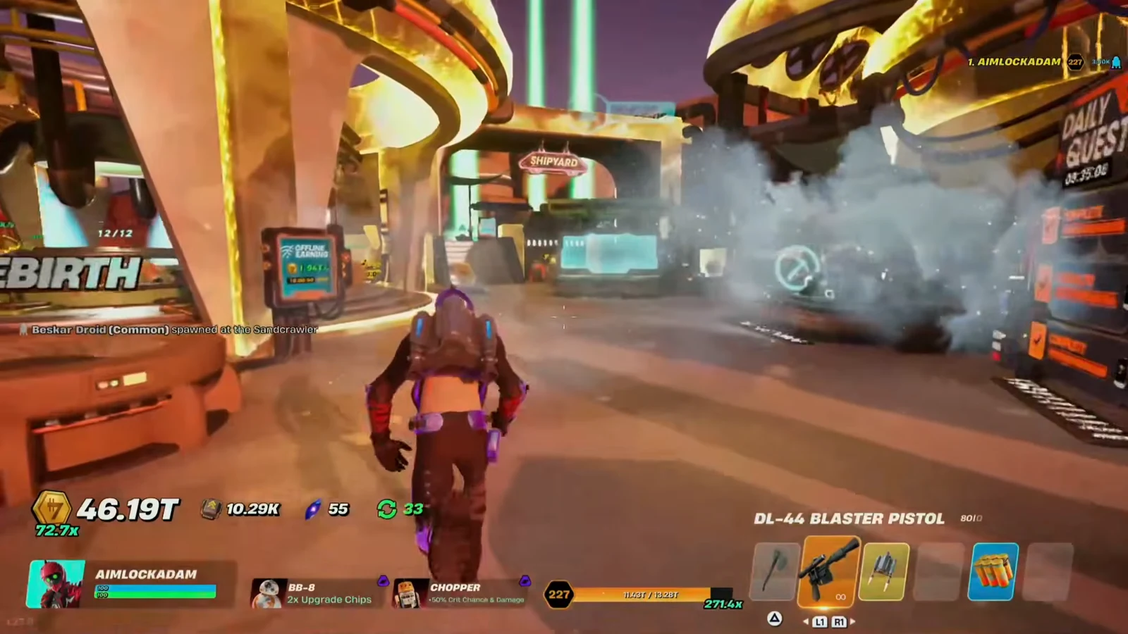 Player sprinting through the Shipyard with the DL-44 Blaster Pistol equipped