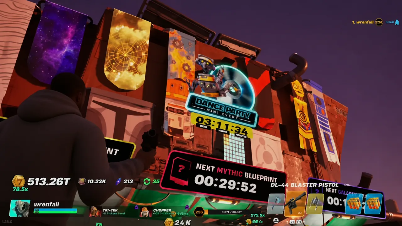 A mini event billboard in Droid Tycoon showing an active countdown timer