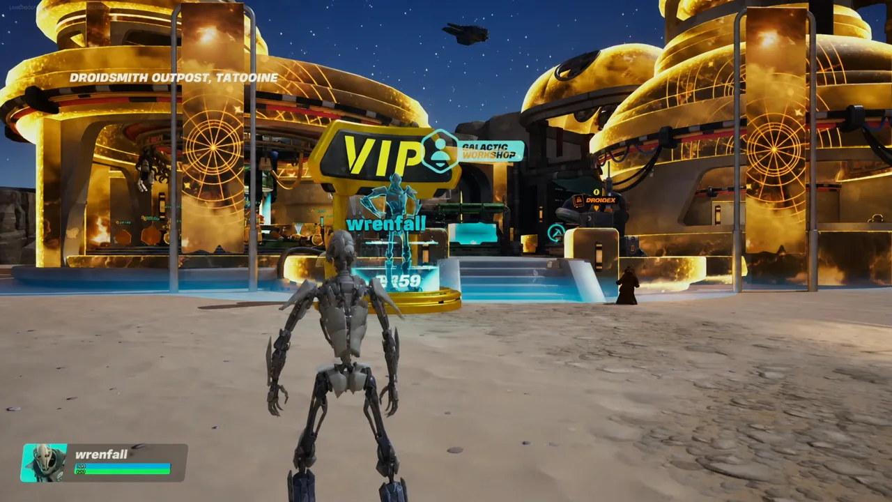 The Droid Tycoon lobby decorated in green with the D-O Event countdown timer on display