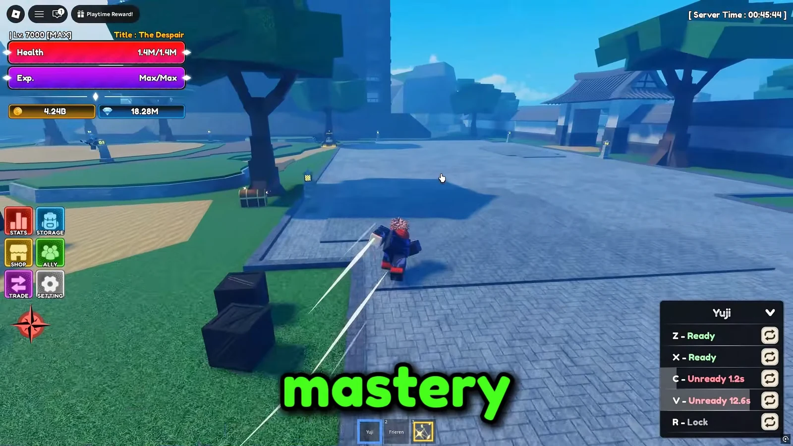Third hotbar ability highlighted with a mastery notification during Yuji gameplay