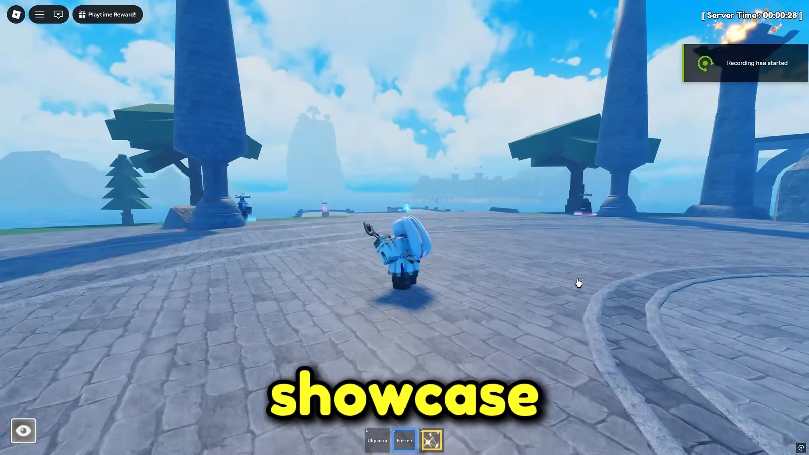 Frieren hotbar slot highlighted as the character moves across the arena