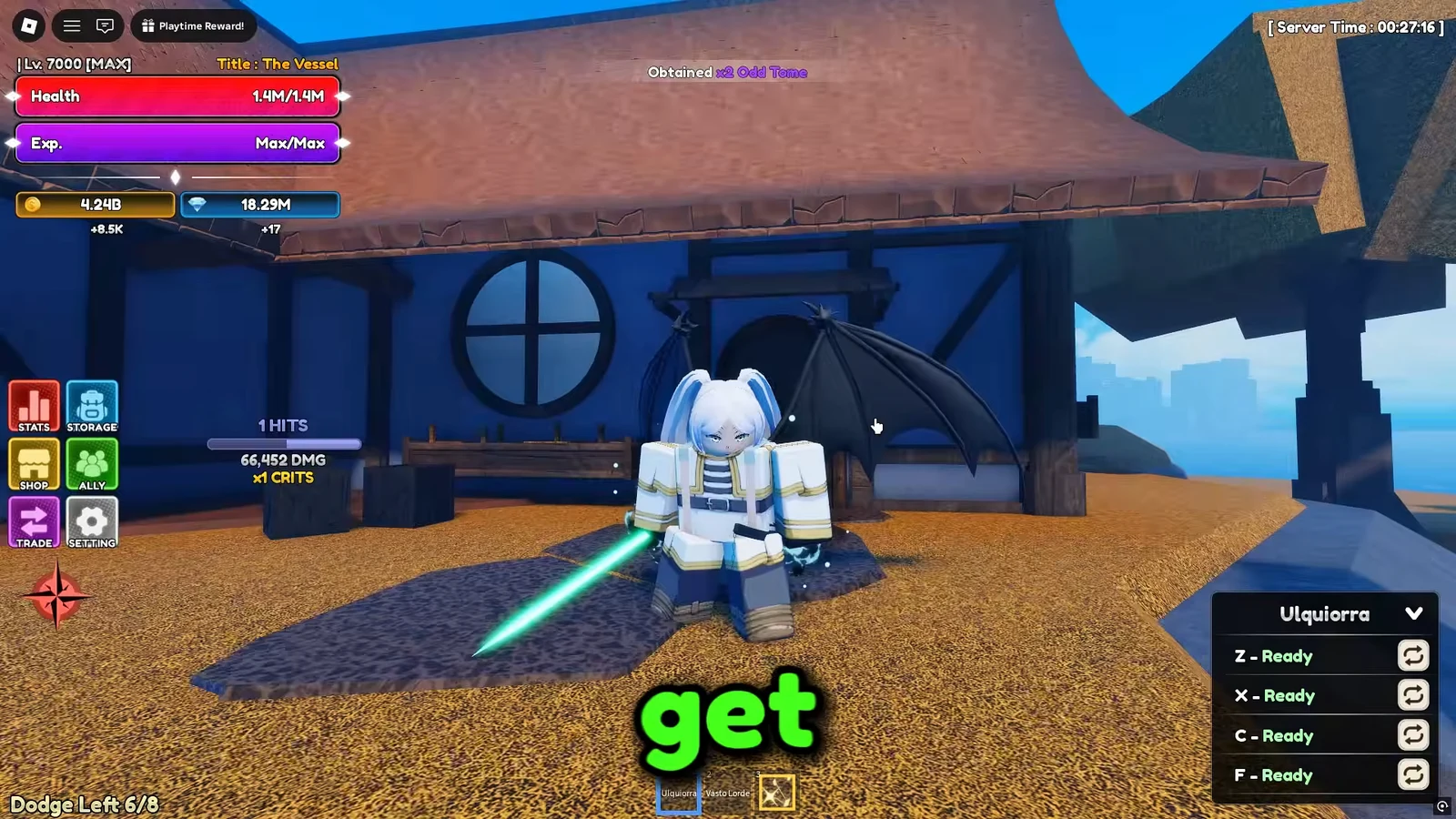 Combat abilities ready during a boss fight with two Odd Tomes obtained