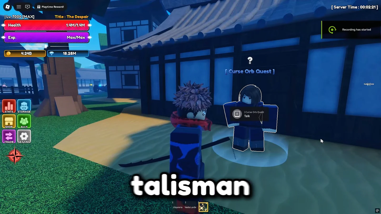 Interaction prompt highlighted at the Cursed Orb quest NPC in Jujutsu Highschool