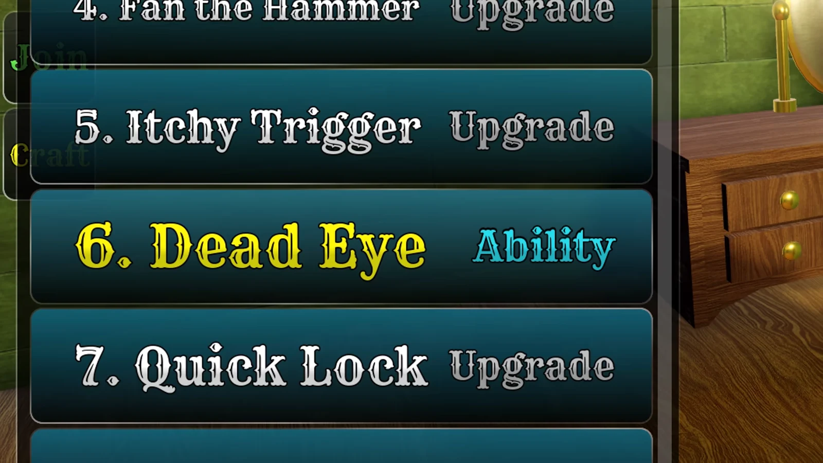 Upgrade menu showing Dead Eye listed as a purchasable Cowboy ability