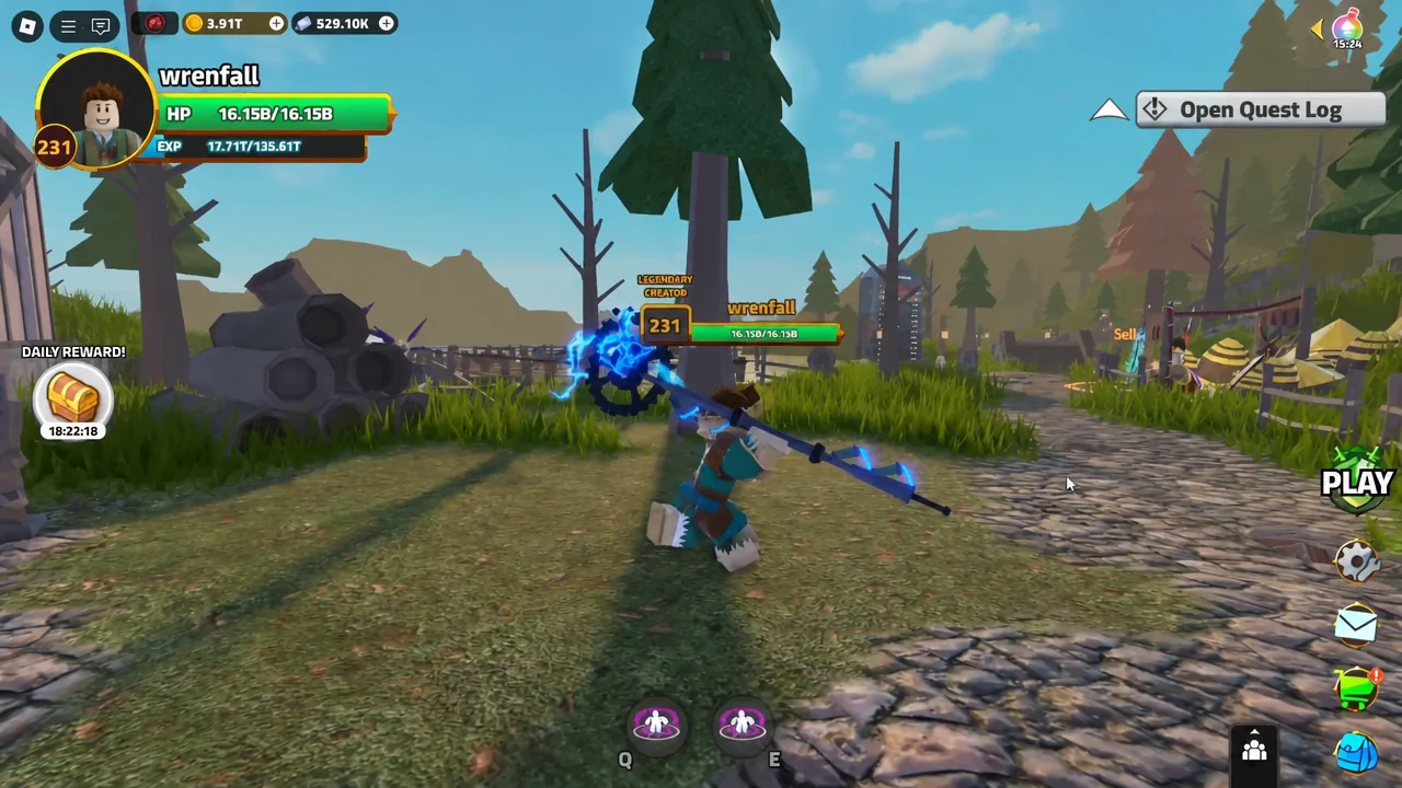 Quest log button highlighted on the gameplay HUD in the lobby