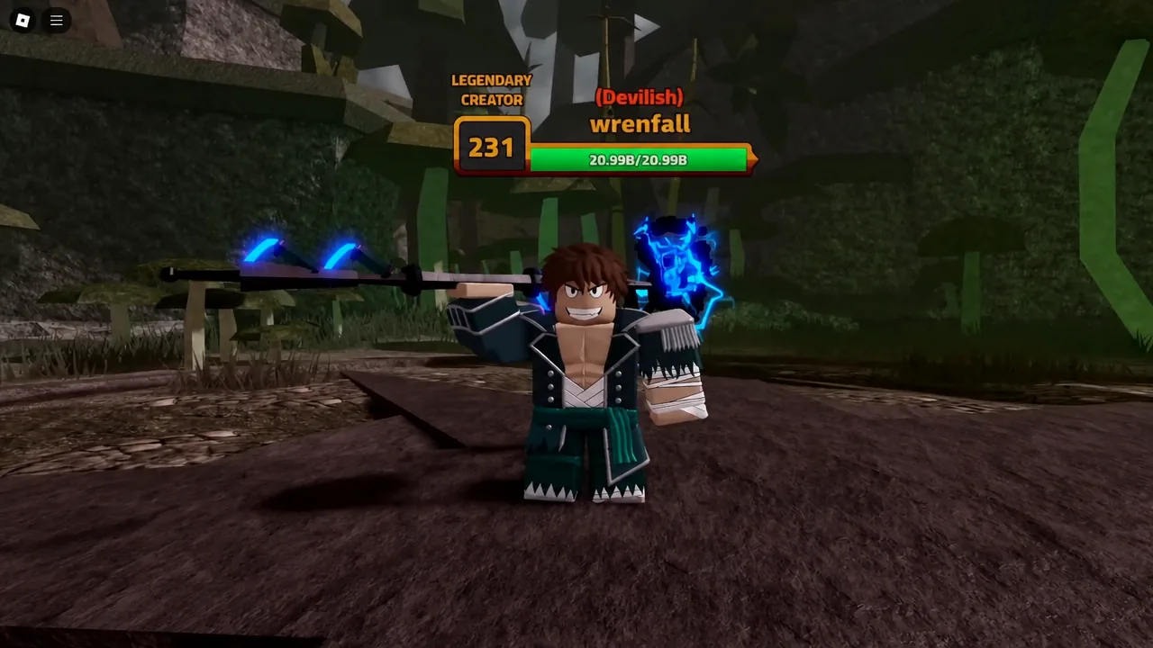 Player character with visible nameplate and health bar holding a sword in the lobby
