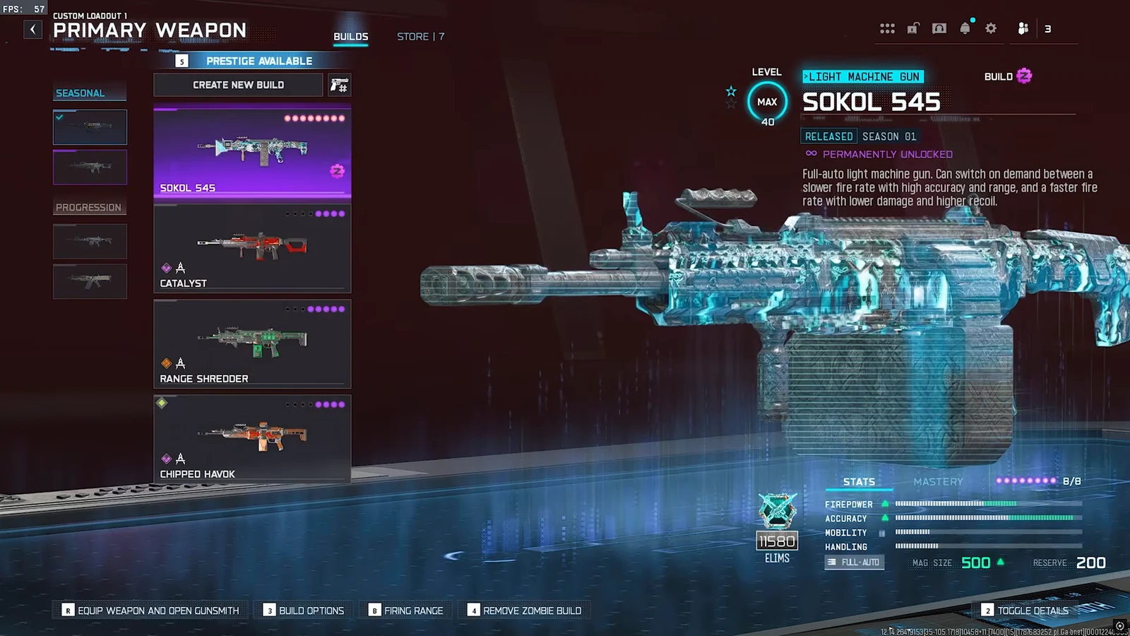 Gunsmith screen showing the Sokol 545 LMG selected with its build options
