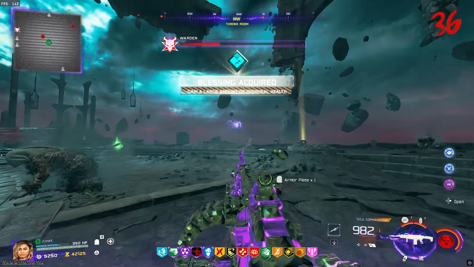 BLESSING ACQUIRED notification confirming a large overheal reward