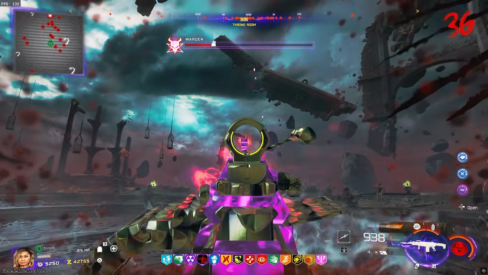 Player firing on the Warden as its health bar drops during the final push