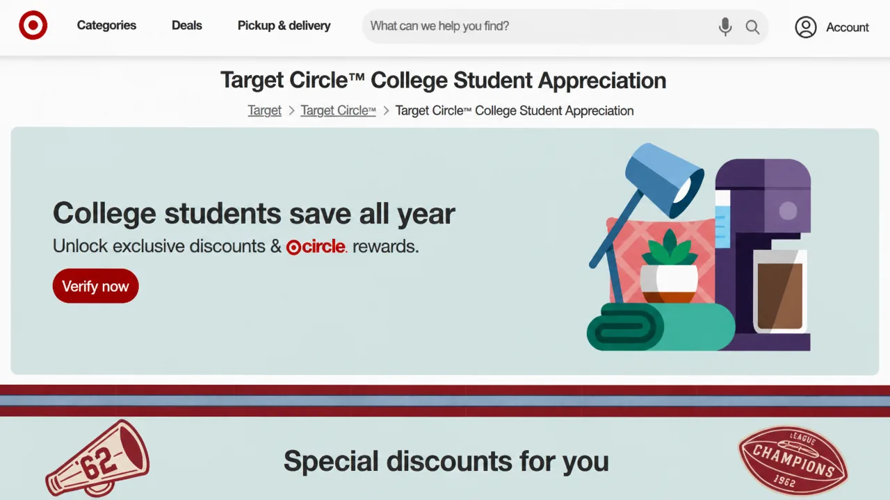 Target Circle's College Student Appreciation Program website image